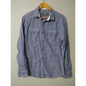 Men's BKE Blue Casual Button Down Shirt Standard Fit S with White Stitching